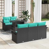 vidaXL Set de canapele pentru grădină cu pernă 6 pcs Negru Poli Rattan 3356939