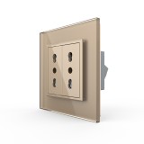 Priza dubla Livolo aurie cu rama din sticla, module &icirc;nguste, standard german