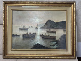 tablou semnat Vincenzo Colucci - Barci care pescuiesc in Napoli