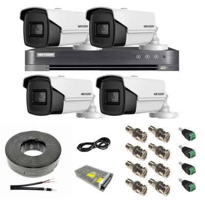 Sistem supraveghere video HIKVISION 4 camere 8MP 4 in 1, IR 60m, DVR 4 canale 4K 8MP, accesorii SafetyGuard Surveillance foto