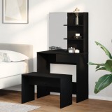 Set Măsuță de Toaletă vidaXL din Lemn Obținut Ingineresc Stejar Negru, Măsuță de Toaletă vidaXL cu Oglindă Stejar Negru - 74.5 x 40 x 141 cm, Taburet