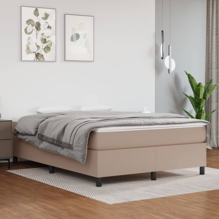vidaXL Cadru de pat box spring, cappuccino, 140x190cm, piele ecologică