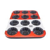 Tava pentru copt briose margarete, Strat antiaderent, Teflonat, 12 compartimente