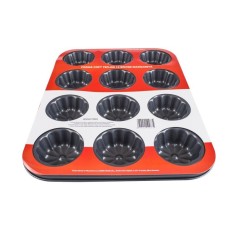 Tava pentru copt briose margarete, Strat antiaderent, Teflonat, 12 compartimente