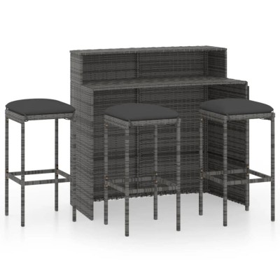 vidaXL Set mobilier bar de grădină cu perne, 4 piese, gri foto