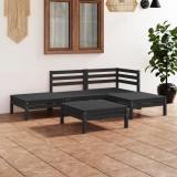 Set mobilier gradina Gossi, 5 piese, lemn masiv pin, negru, canapea colt/mijloc, taburet/masa