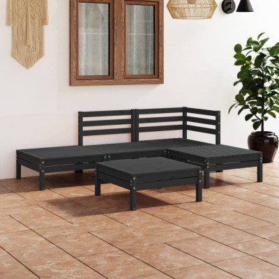 Gossi set mobilier de gradina, 5 piese, negru, lemn masiv de pin foto