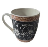 Cana, 180 ml, Negru/Maro cu flori albe