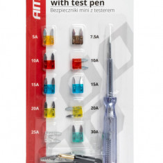 Set 10 Buc Sigurante Fuzibile Mini + Tester Tensiune Amio 03524