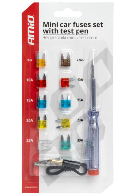 Set 10 Buc Sigurante Fuzibile Mini + Tester Tensiune Amio 03524 foto