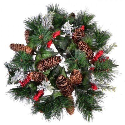 Decoratiune Craciun, Inel Lumanare, Multicolor, Diametru 34 cm, Ramuri Pin, Conuri Pin foto