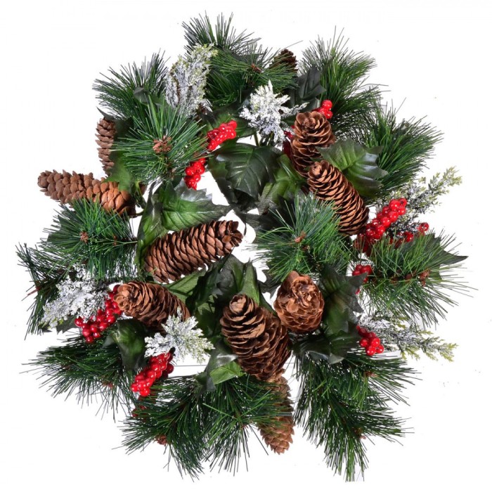 Decoratiune Craciun, Inel Lumanare, Multicolor, Diametru 34 cm, Ramuri Pin, Conuri Pin