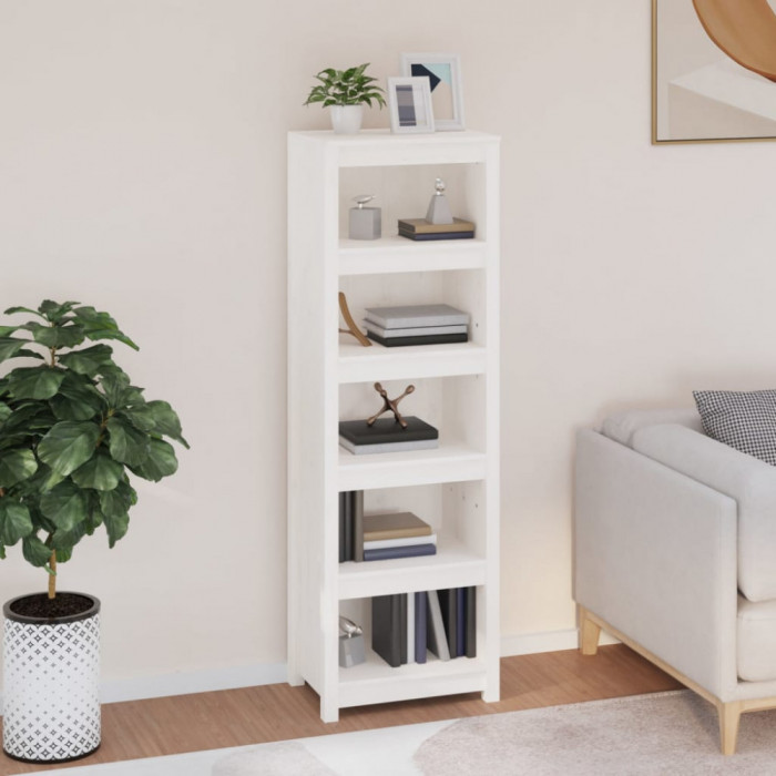 Gossi biblioteca, alb, 50x35x154 cm, lemn masiv de pin