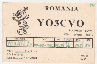 bnk cp Carte postala QSL - Bucuresti Jilava - 1982 foto