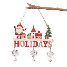 Decoratiune de craciun din lemn, flippy, cu snur pentru agatare in brad, model mos craciun, scris let it snow, 21.9x19 cm, multicolor