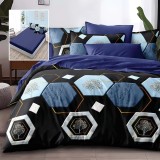 Lenjerie de pat finet 6 piese, cearceaf pat cu elastic, cearceaf pilota 200x230, 2 fete perna 50x70, 2 fete perna 70x70, Extra, Bleumarin Relax KipRoo