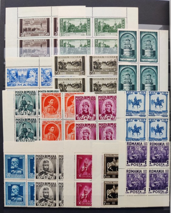 ROMANIA 1938 - Centenarul nasterii regelui Carol I - LP 128 - blocuri de 4 MNH**