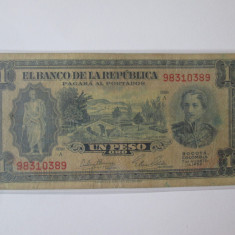 Rara! Columbia 1 Peso Oro 1953,bancnota din imagini