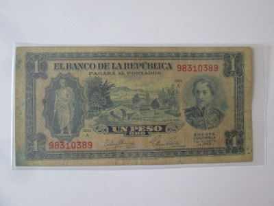 Rara! Columbia 1 Peso Oro 1953,bancnota din imagini foto
