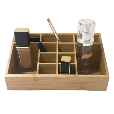 Organizator Cosmetice, Bambus, 12 Compartimente, Dimensiuni 24.5x13x9.5cm, Culoare Maro foto