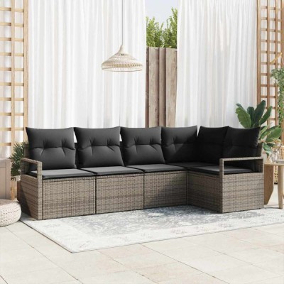 vidaXL Set de canapele pentru grădină 5 pcs Gri Rattan poli foto