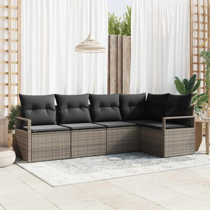vidaXL Set de canapele pentru grădină 5 pcs Gri Rattan poli