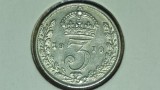 Anglia / Marea Britanie - moneda colectie argint sterling 925 - 3 pence threepence 1910 AUNC - Edward VII - senzationala !