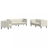 Set canapele Chesterfield cu perne rulou 3 piese, crem, catifea