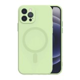 Husa iPhone 12 Pro Max din silicon cu MagSafe, silk touch, interior din catifea cu decupaje pentru camere, Menta