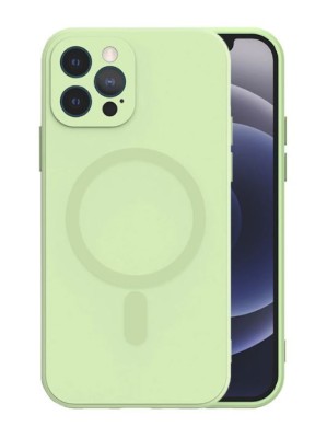 Husa iPhone 12 Pro Max din silicon cu MagSafe, silk touch, interior din catifea cu decupaje pentru camere, Menta foto