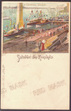 5439 - CERNAVODA, Dobrogea, harbor, ships, Litho - old postcard - used - 1898, Circulata, Printata