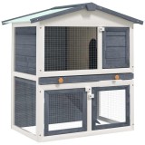 Cumpara ieftin Cusca de iepuri pentru exterior, 3 usi, gri, lemn