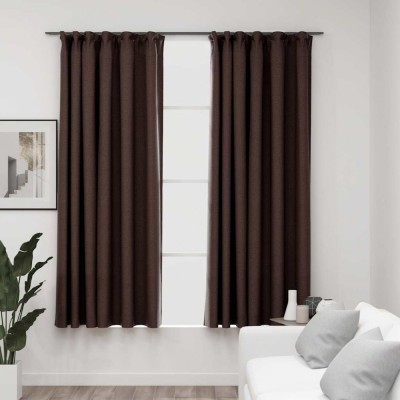 vidaXL Draperii opace aspect in, c&amp;acirc;rlige, 2 buc. gri taupe, 140x175 cm foto