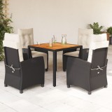VidaXL Set mobilier de grădină cu perne, 5 piese, negru, poliratan
