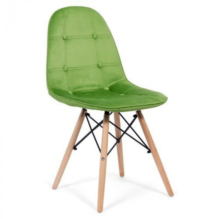 Scaun living, 82 x 44 x 40 cm, picioare din lemn, catifea, Verde