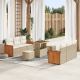 Set de Canapele de Grădină vidaXL cu Pernițe Bej Ratan Poly Acacia, Sofa de Grădină cu 2 Locuri vidaXL cu Pernițe Bej Ratan Poly, Set de Dining de Gră
