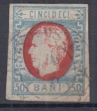 ROMANIA 1869 LP 29 b REGELE CAROL I CU FAVORITI VALOAREA 50 BANI STAMPILAT