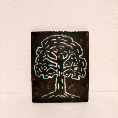 Placa ceramica cu pictura copac, 13x16cm, arta ceramica, obiect decor