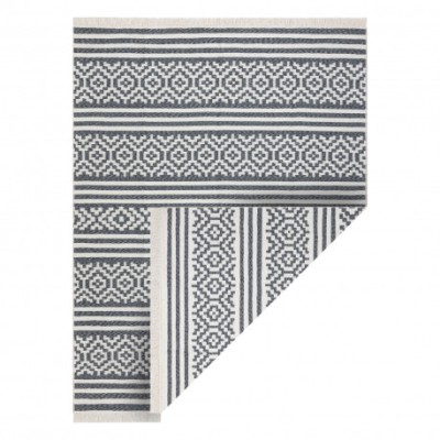 Covor TWIN 22996 geometric, dunga bumbac, cu două fețe, Franjuri ecologice - antracit / crem, 100x200 cm foto
