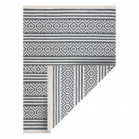 Covor TWIN 22996 geometric, dunga bumbac, cu două fețe, Franjuri ecologice - antracit / crem, 100x200 cm