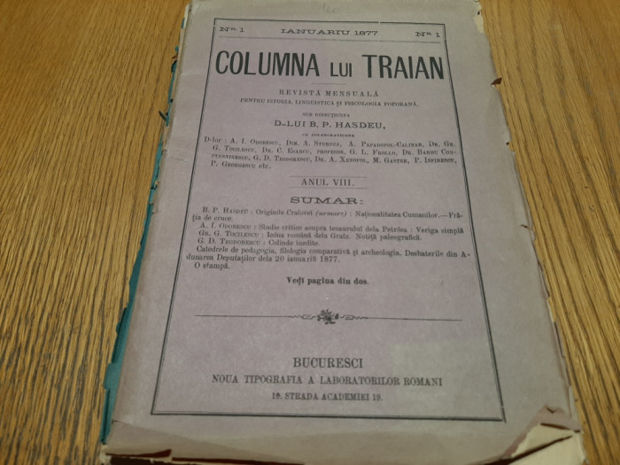 COLUMNA LUI TRAIAN - Revista Mensuala, Anul VIII, nr. 1-12/1877 B. P. Hasdeu -