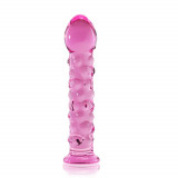 Dildo din sticlă cu proeminențe roz 17cm