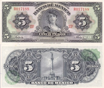 MEXIC 5 pesos 1963 UNC!!! foto