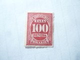 Timbru Brazilia 1890 , Cifra Taxa , val. 100 r carmin