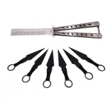Set Briceag fluture si sase cutite de aruncat, Black Fury, IdeallStore&reg;, otel inoxidabil, teaca inclusa