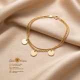 Bratara dubla Luna Trio cu trei banuti aurii, placata cu aur 18K, 19 cm, cu E tanta , Brazilia