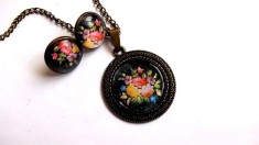set sticla cu pandantiv , cercei cu model floral 32044