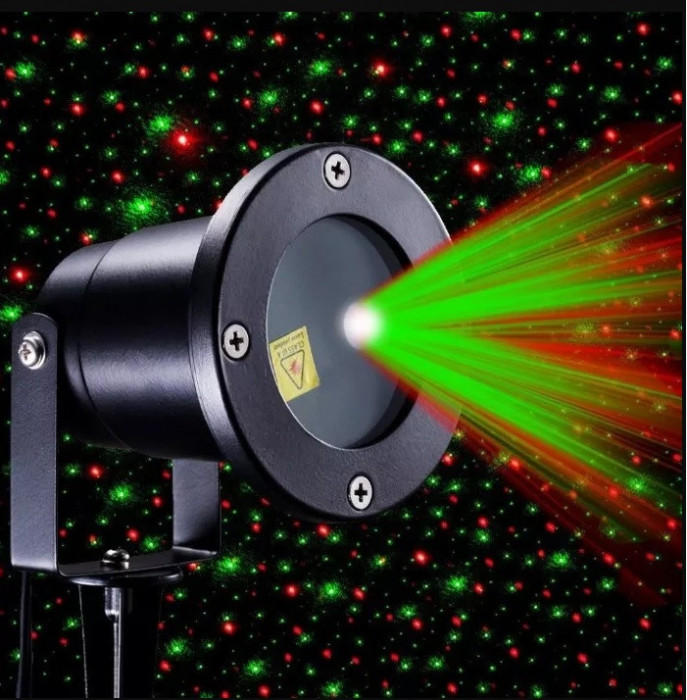 Proiector laser craciun, telecomanda, metal inoxidabil, rosu, verde, Star