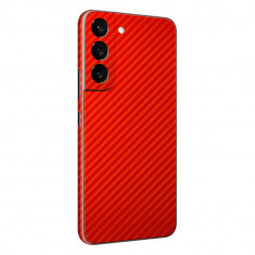 Set Folii Skin Acoperire 360 Compatibile cu Samsung Galaxy S22 Plus Wrap Skin Texture Carbon Geranium Red
