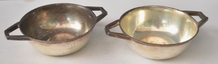 Lot de 2 boluri din alama argintata, multiple marcaje perioada Art Deco